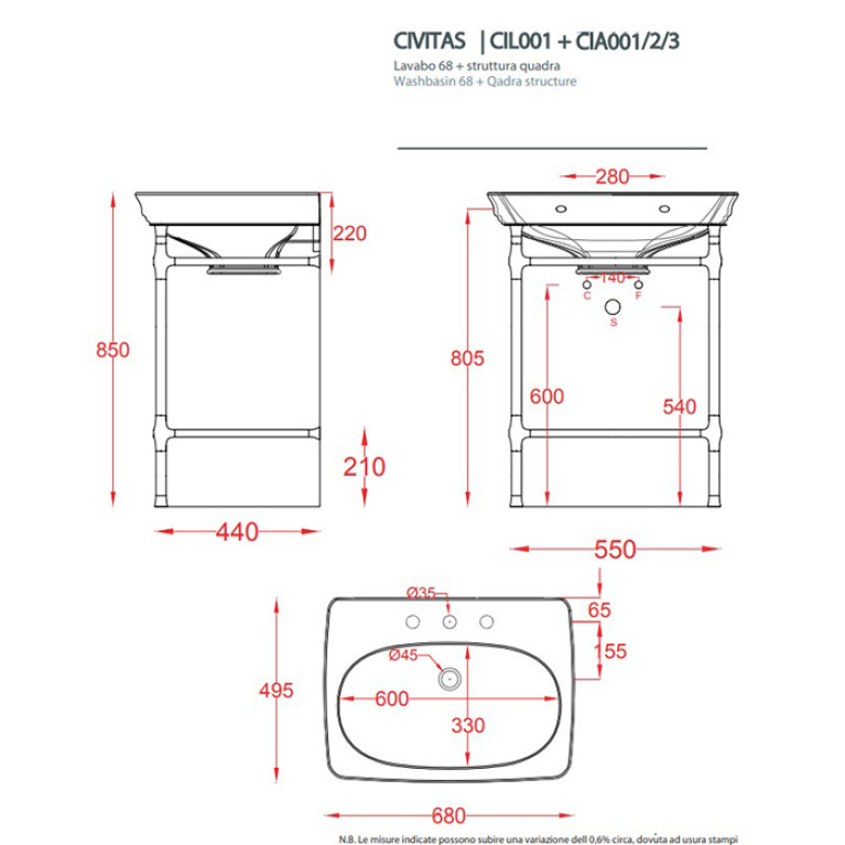 Artceram CIVITAS Металическая структура Quadra 55х44хh80,5см для раковины 68, цвет: розовое золото