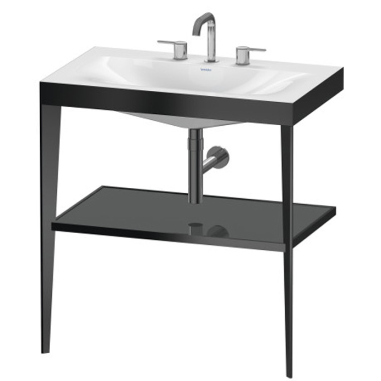 Duravit XViu Консоль напольная, 850x800x480мм с полкой, с раковиной без перелива, 3 отв., цвет: black matt/flannel grey high gloss lacquer