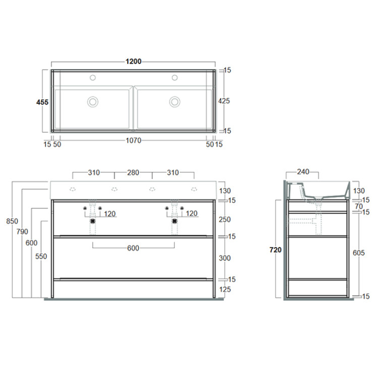 SIMAS AGILE Структура металлическая 121x46xh72 см, напольная, для раковины AG121, с 2 полками, цвет черный матовый