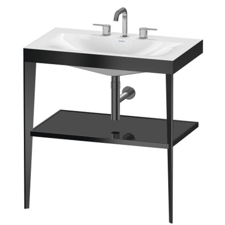 Duravit XViu Консоль напольная, 850x800x480мм с полкой, с раковиной без перелива, 3 отв., цвет: black matt/black high gloss lacquer