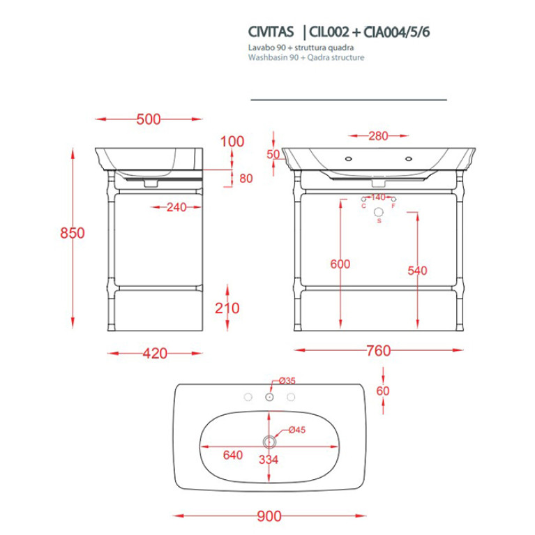 Artceram CIVITAS Металическая структура Quadra 76х44хh80,5см для раковины 90, полка сетка, цвет: розовое золото