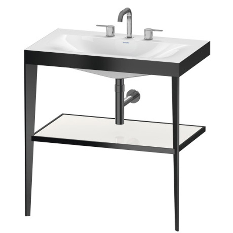 Duravit XViu Консоль напольная, 850x800x480мм с полкой, с раковиной без перелива, 3 отв., цвет: black matt/white  high gloss lacquer