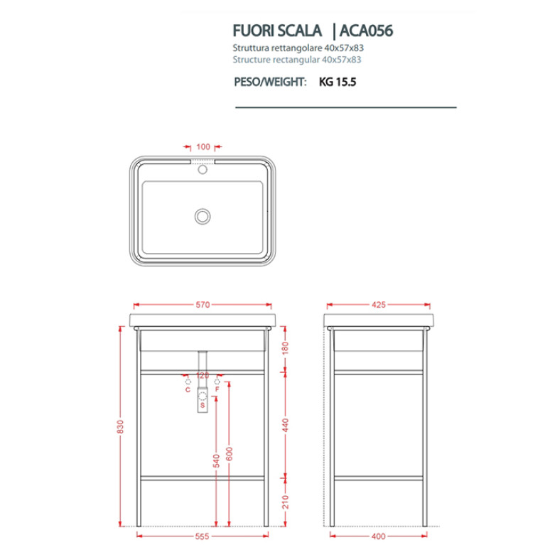 Artceram FUORI SCALA Металическая структура 40x57хh83см для раковины Fuori Scala rettangolare 61, цвет: черный матовый