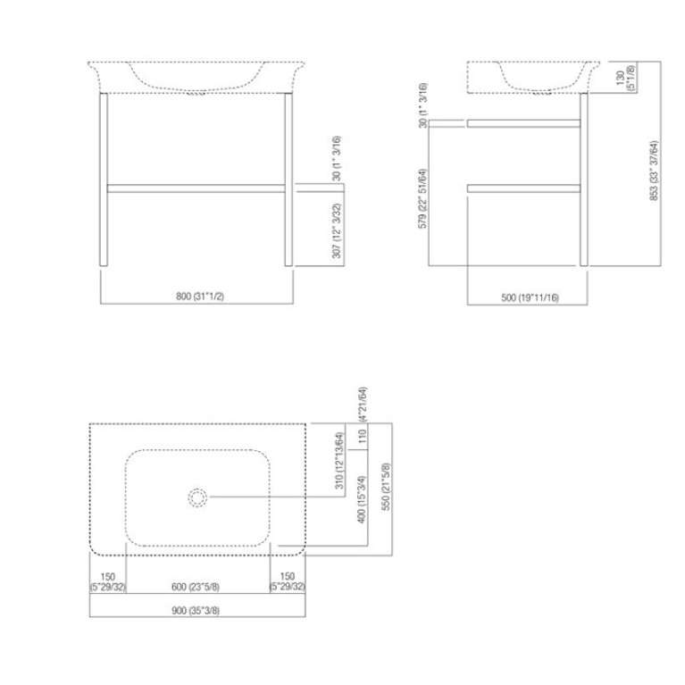 Agape Novecento XL Консоль под раковину с полкой 85.2x49.7x72.7 см, цвет: матовый темный серый