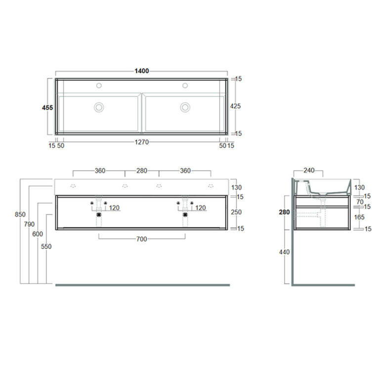 SIMAS AGILE Структура металлическая 141x46xh28 см, подвесная, для раковины AG141, с 1 полкой, цвет черный матовый
