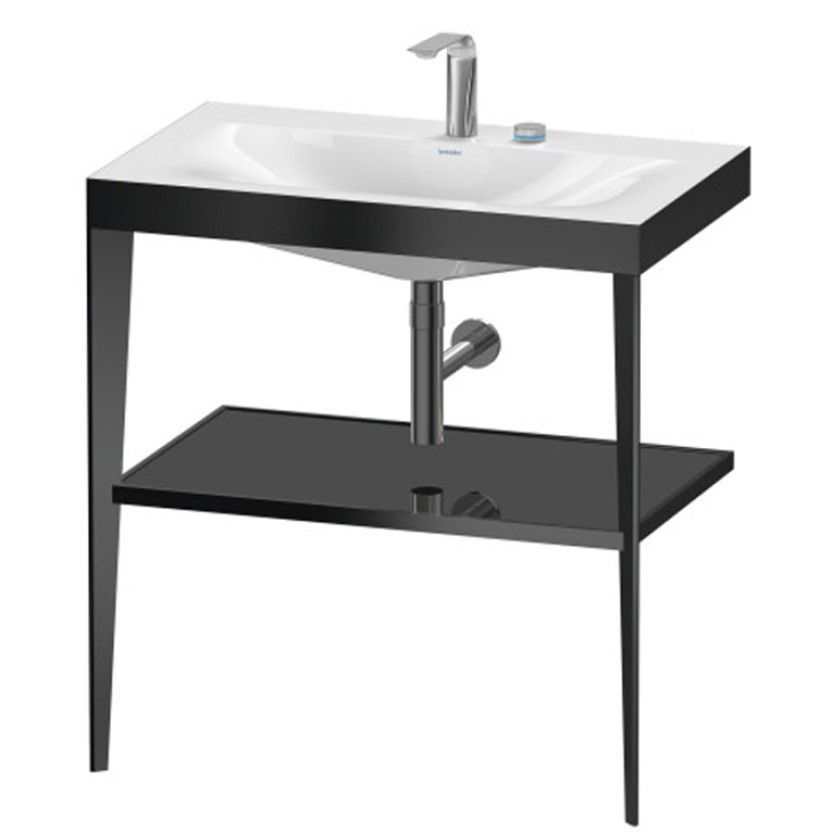 Duravit XViu Консоль напольная, 850x800x480мм с полкой, с раковиной без перелива, 2 отв., цвет: black matt/black high gloss lacquer