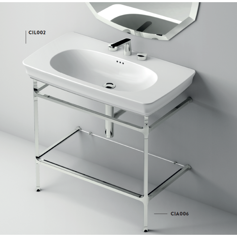 Artceram CIVITAS Структура металлическая Quadra для раковины 90см, полка стекло, цвет хром