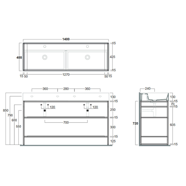 SIMAS AGILE Структура металлическая 141x46xh72 см, напольная, для раковины AG141, с 2 полками, цвет черный матовый