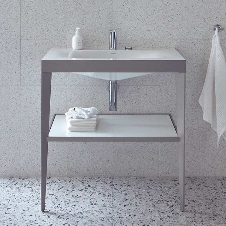 Duravit XViu Консоль напольная, 850x800x480мм с полкой, с раковиной без перелива, 2 отв., цвет: champagne matt/white  high gloss lacquer