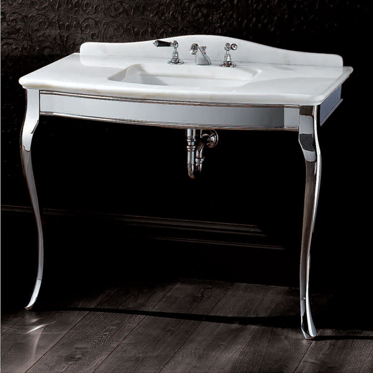 Devon Jacqueline Ceramic Консоль (109х58хh85,5/95,6 см):мраморная . столешница с 1отв., цвет:бел, с металл.структурой напольн, цвет хром