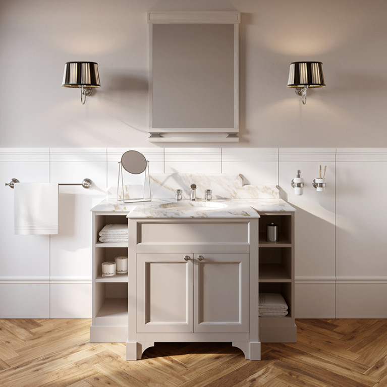 Devon Flair  Тумба под раковину 128х102 см, со столешницей из мрамора CALACATTA BORGHINI, раковина WHITE50 , цвет мебели  OFF WHITE