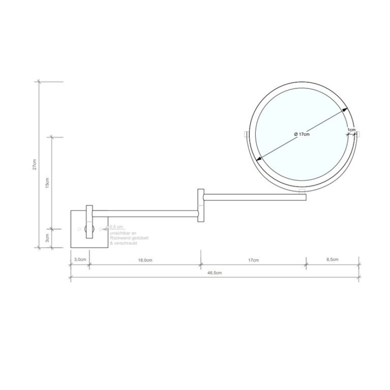 Decor Walther SP 28/2/V Косметическое зеркало 17см, подвесное, увел. 5x, цвет: золото матовое