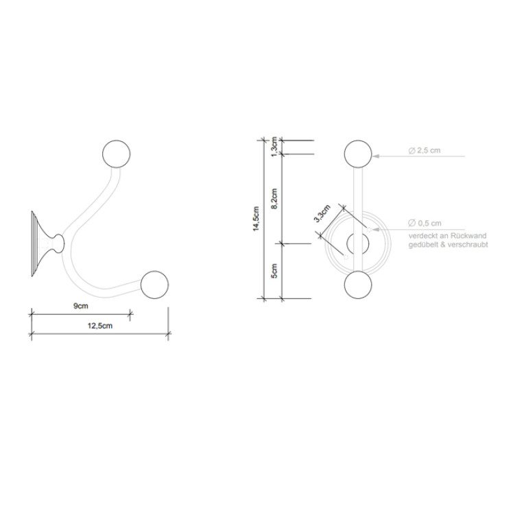Decor Walther Classic HAK2 Крючок двойной, цвет: хром