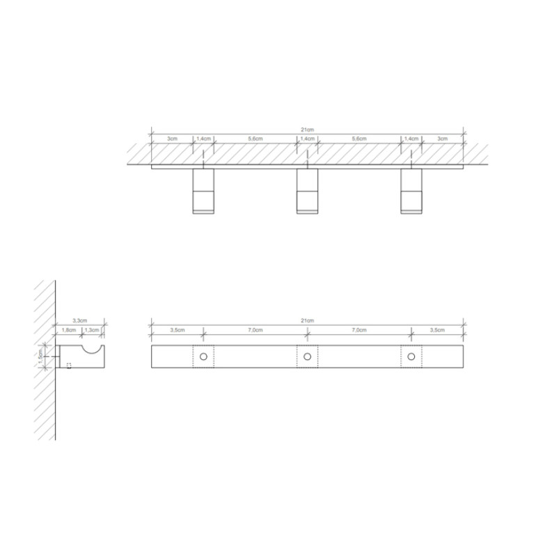 Decor Walther Corner HAK3 Панель с 3 крючками 18x4см, цвет: черный матовый