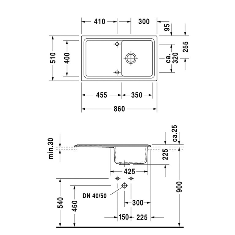 Duravit Cassia Кухонная мойка Cassia 50 860x510 с сифоном, белая (Спец.цена из наличия)