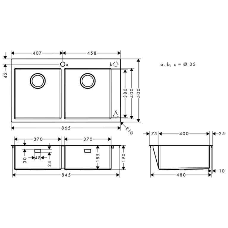 HG SilicaTec  S711-F765 Кухонная мойка  50х86,5х19 см, 2 чаши, цвет: под сталь