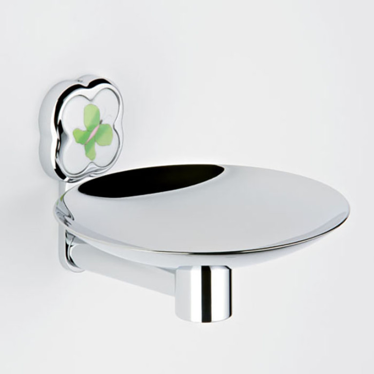 THG CAPUCINE VERT DECOR PLATINE Мыльница подвесная &oslash;150 мм., декор зеленый, цвет хром