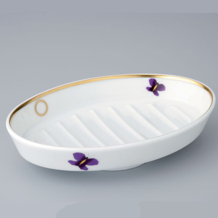 THG CAPUCINE MAUVE DECOR OR Мыльница керамическая, настольная, декор золото/лиловый, цвет белый