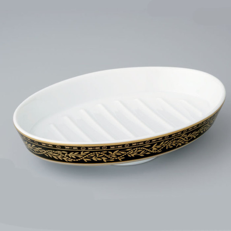 THG MARQUISE NOIR DECOR OR Мыльница керамическая, настольная, декор черный/золото, цвет белый
