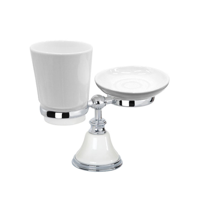 TW Harmony 141, настольный держатель с мыльницей и стаканом, керамика (бел), цвет:  белый/хром