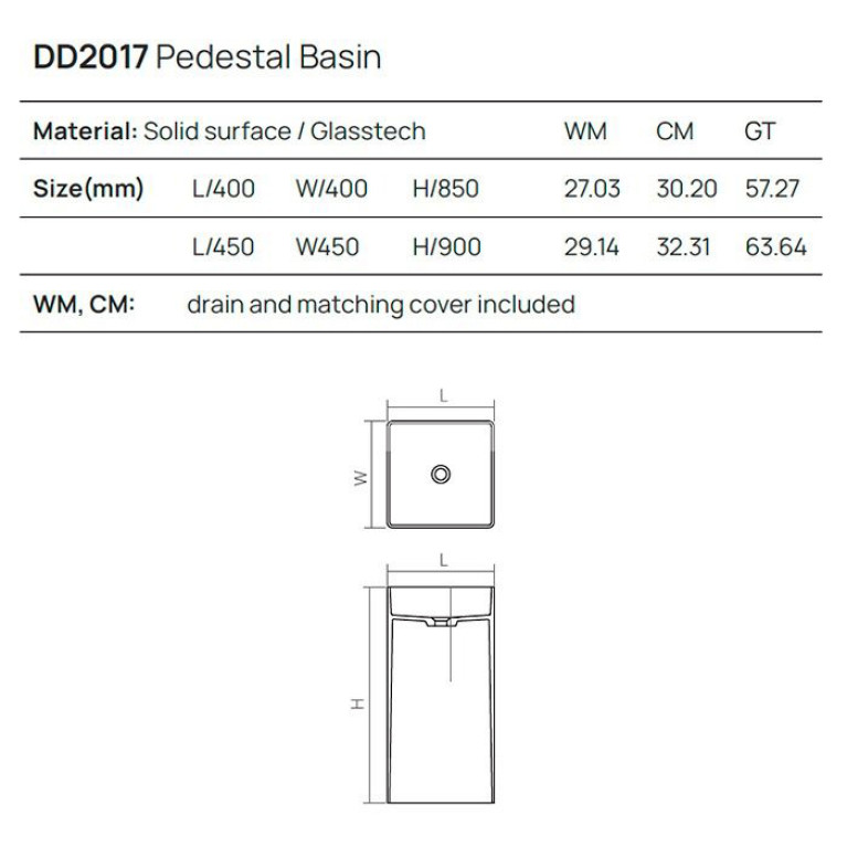 DEA DESIGN Washbasins Раковина напольная 40x40xh85 см, материал: Solid Surface искуственный камень, цвет: White №18