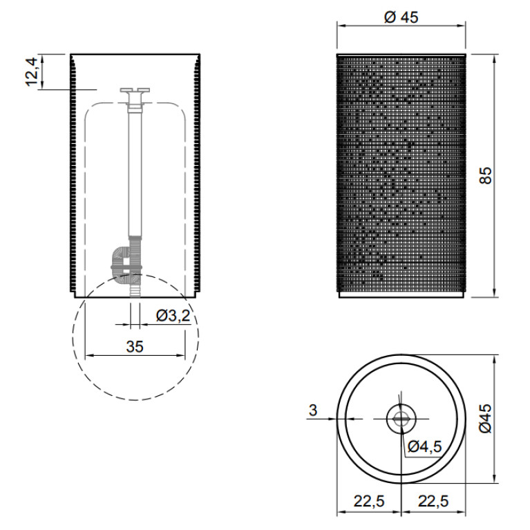 ANTONIO LUPI PIXEL Раковина напольная &Oslash;450x850 мм., слив в пол, с самотёчным донным клапаном, сифоном и гибким шлангом, Marmo Carrara