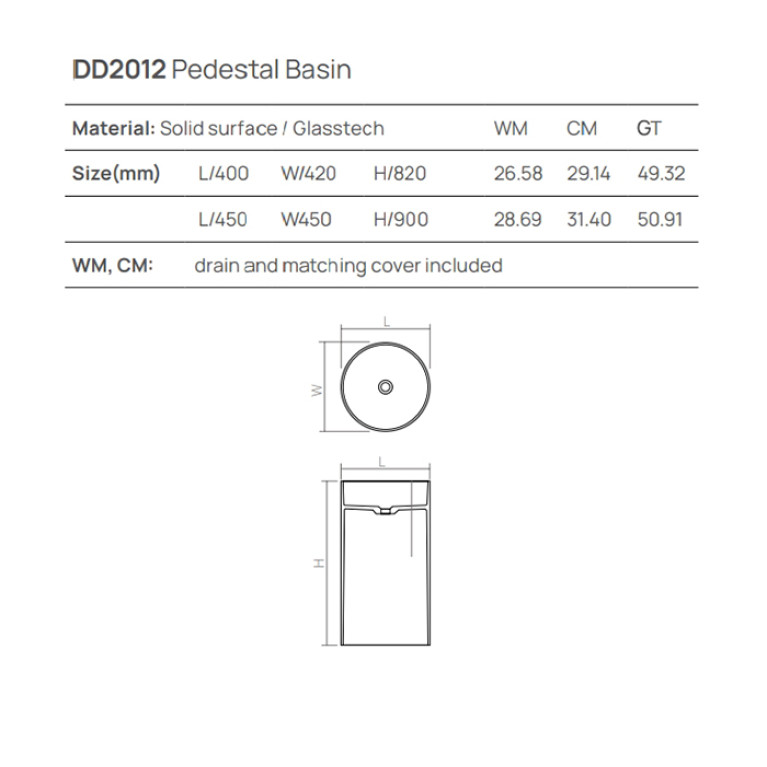 DEA DESIGN Pedestal Basin Раковина напольная d450хh900 мм, цвет белый