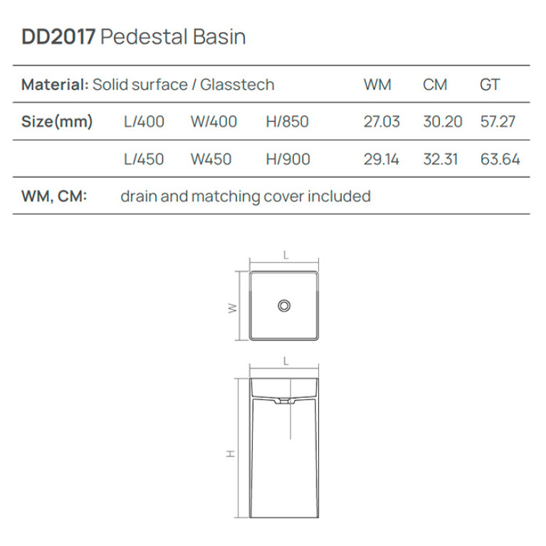 DEA DESIGN Pedestal Basin Раковина напольная 450х450хh900 мм, цвет grey brown