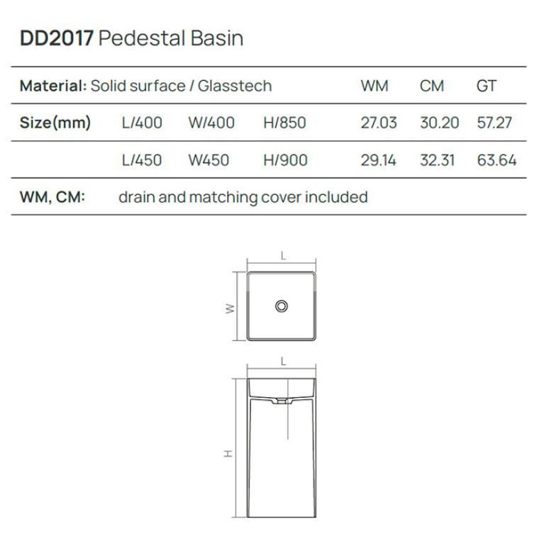 DEA DESIGN Pedestal Basin Раковина напольная 450х450хh900 мм, цвет grey