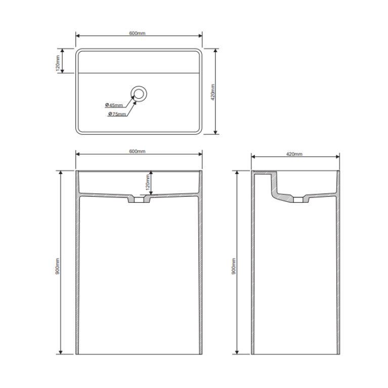 DEA DESIGN Раковина напольная 600х420хh900 мм, цвет grey