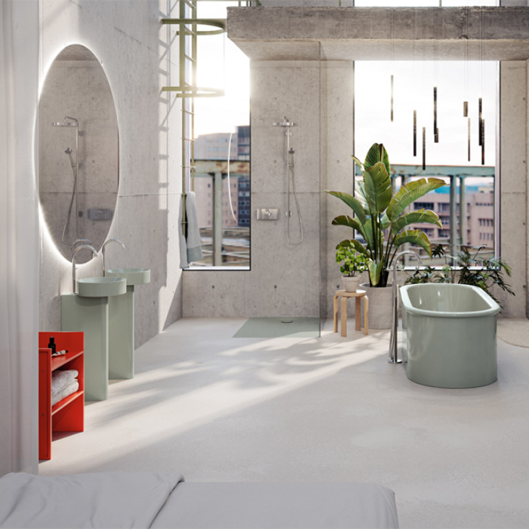 BETTE Suno Pedestal Раковина напольная  с отверстием под смеситель,  34х43,7хH86.3см,  цвет  Salvia, BetteGlasur&reg; Plus
