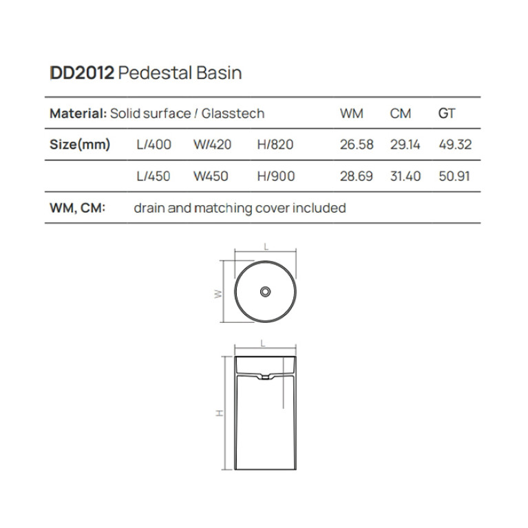 DEA DESIGN Washbasins Раковина напольная 40x40xh82 см, материал: Solid Surface искуственный камень, цвет: White №18