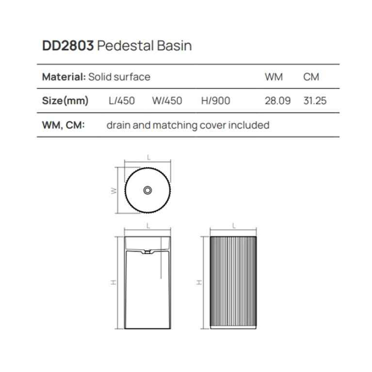 DEA DESIGN Pedestal Basin Раковина напольная d450хh900 мм, цвет белый матовый