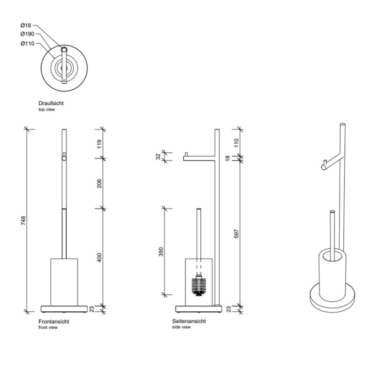 Decor Walther DW 6700 Напольная стойка с ершиком и бумагодержателем, фарфор, цвет: хром / белый