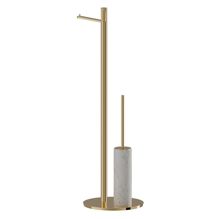 Newform Ionika allure accessori Напольная стойка с держателем т/б и ершиком  WHITE MARBLE, цвет: PVD glossy gold