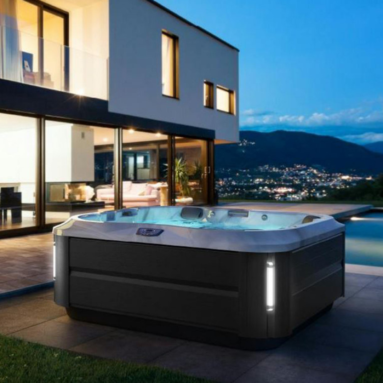 JACUZZI J335 Минибассейн 214х214х94 см, ClearRay PRO3TECT + Ozone, подсветка, аудио, нагрев 3kw, панель Smoked  Ebony/акрил Platinum  (без крышки)