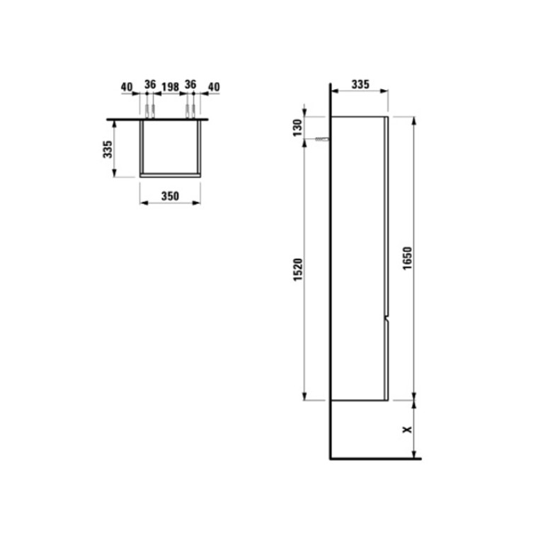 LAUFEN PRO S Высокий шкафчик , 350x335x1650 мм, 1 дверка,4 стеклянные полочки, петли слева, цвет глянцевый белый