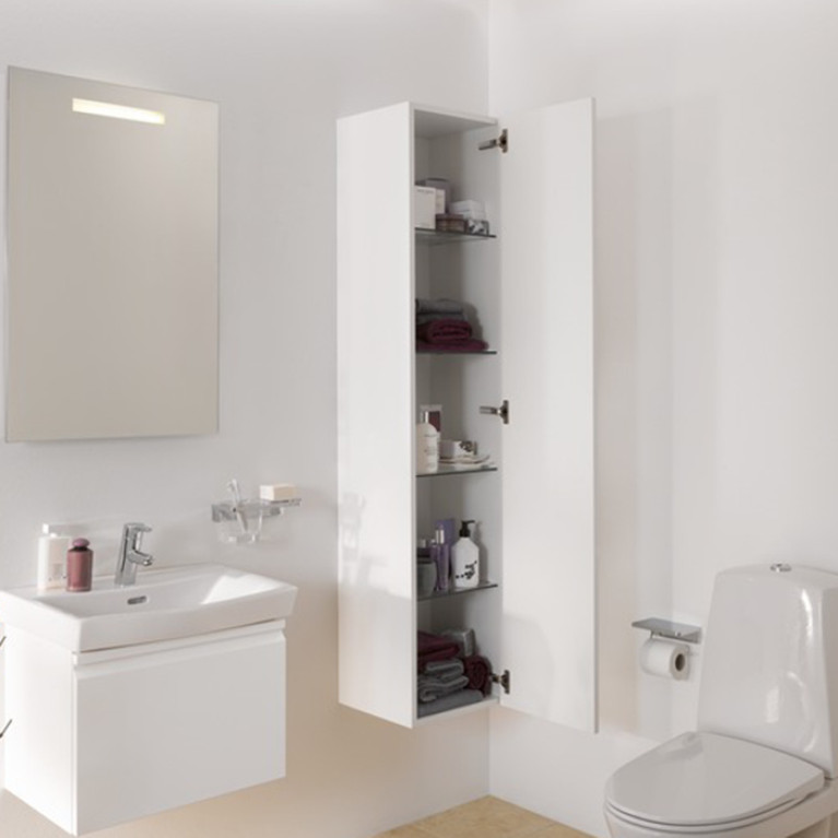 LAUFEN PRO S Высокий шкафчик , 350x335x1650 мм, 1 дверка,4 стеклянные полочки, петли справа, цвет белый матовый