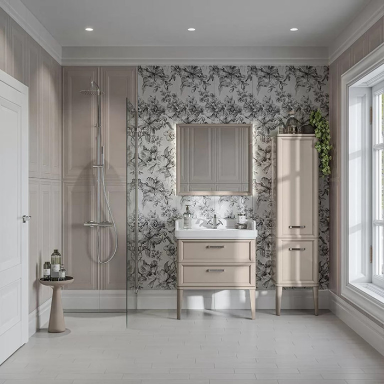 Kerama Marazzi Тумба POMPEI напольная с 2 ящиками 80, камео бежевый глянцевый (замена PO.N.80.2\CAM)