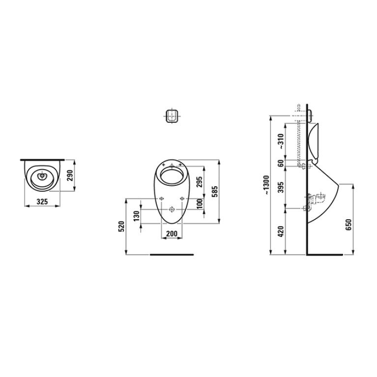 Laufen Alessi One Писсуар 325х290х585мм, с покр. LLC, цвет: белый (крышка приобретается отдельно)