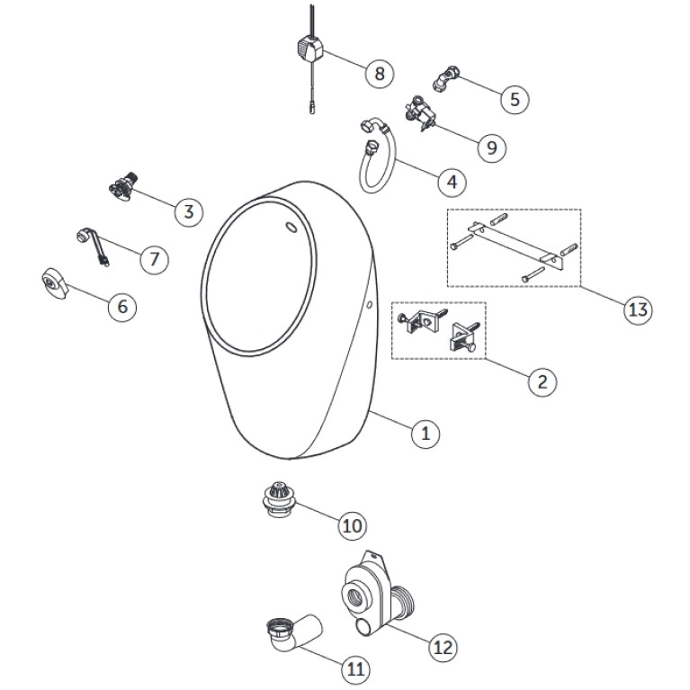 Ideal Standard i.life Писсуар подвесной 640х310х300 мм,Rimless сенсорный, в компл.: крепеж, сифон, датчик 6.5v, цвет: белый глянец