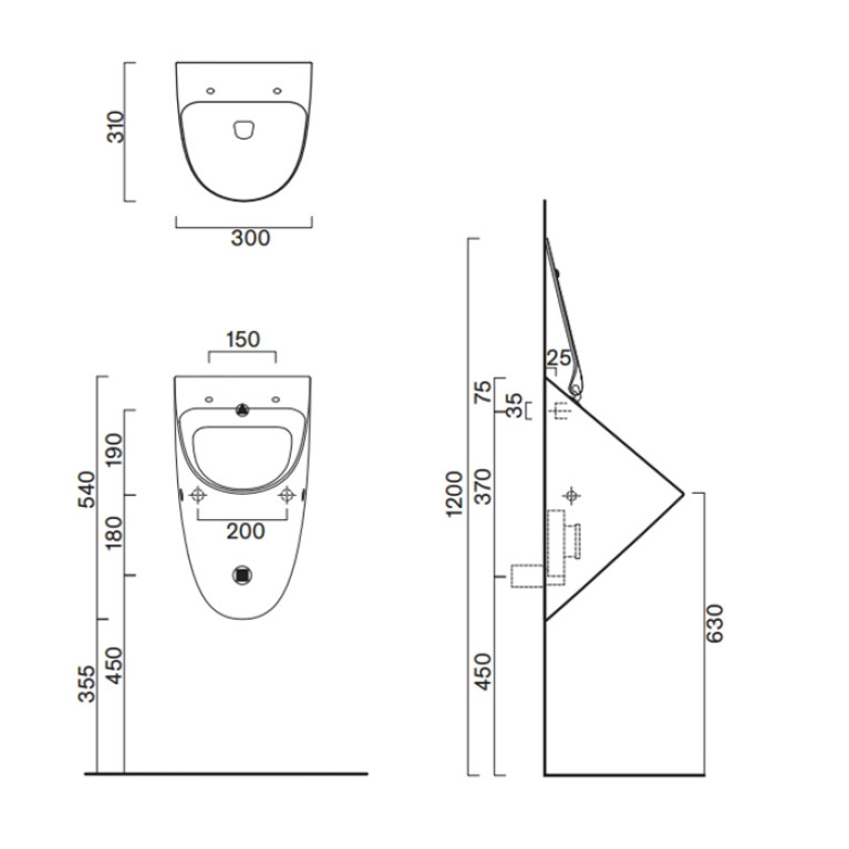 Catalano Писсуар c отв. под крышку  Rimless 54x30 , покрытие Cataglaze+, цвет белый глянцевый