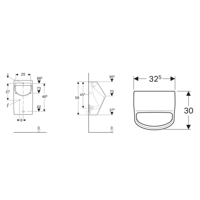 Geberit Smyle Писсуар 580х325 мм, скрытый подвод, скрытый отвод, цвет белый глянцевый