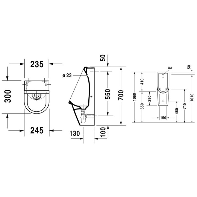 Duravit Starck 3 Писсуар 300х245 мм подача воды сзади, безободковый, с креплением, цвет белый