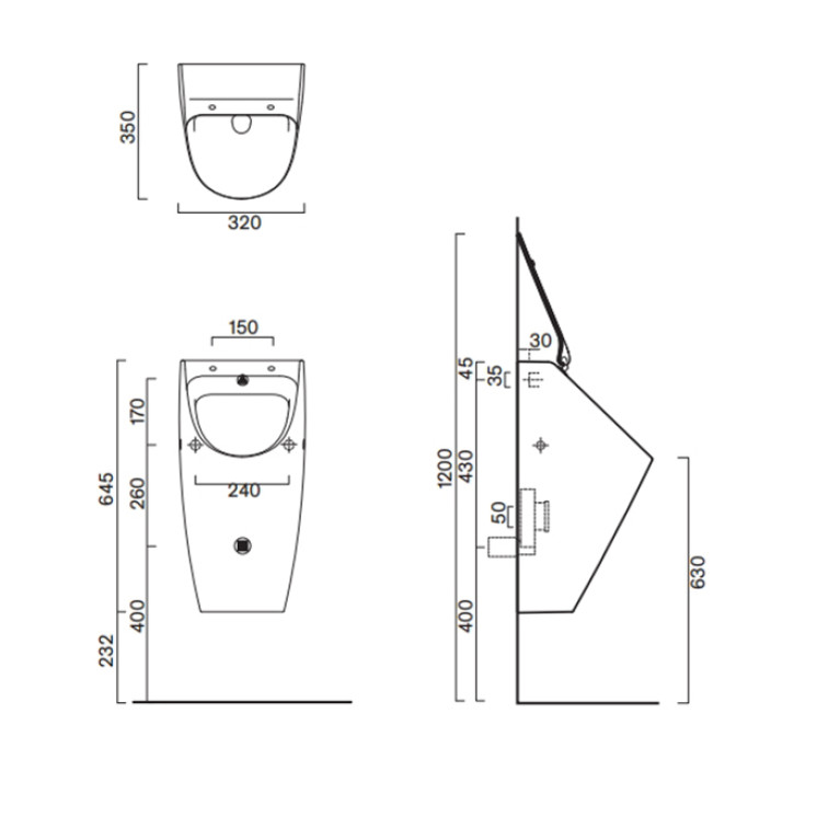 Catalano Писсуар c отв. под крышку  Rimless  64x32 , покрытие Cataglaze+, цвет белый глянцевый
