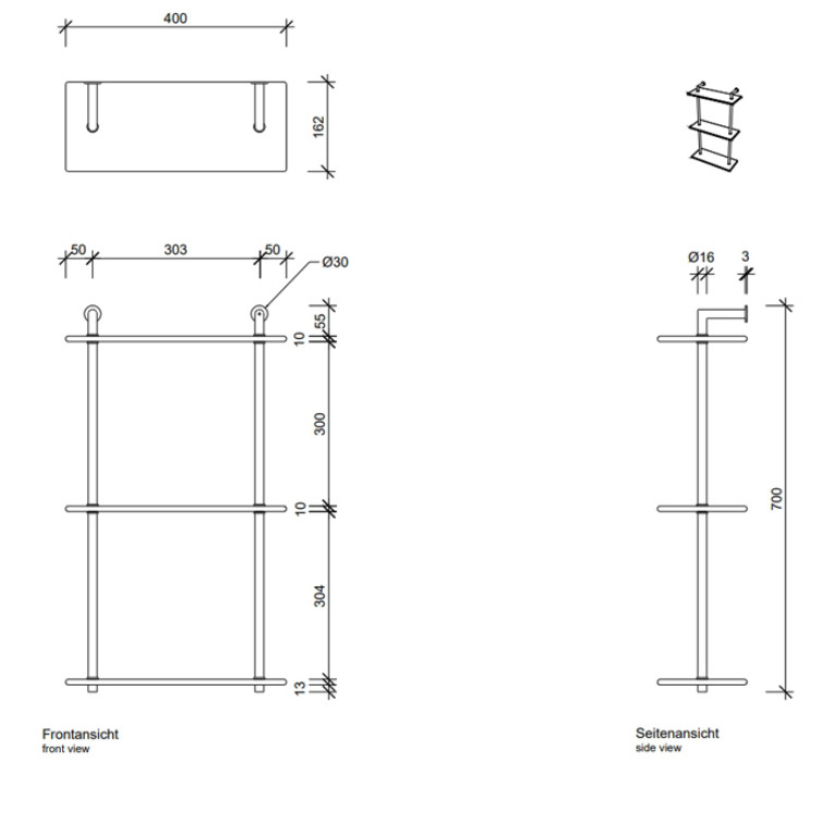 Decor Walther DW 016 Полочка 40x16x65см, 3 стеклянных яруса, цвет: хром