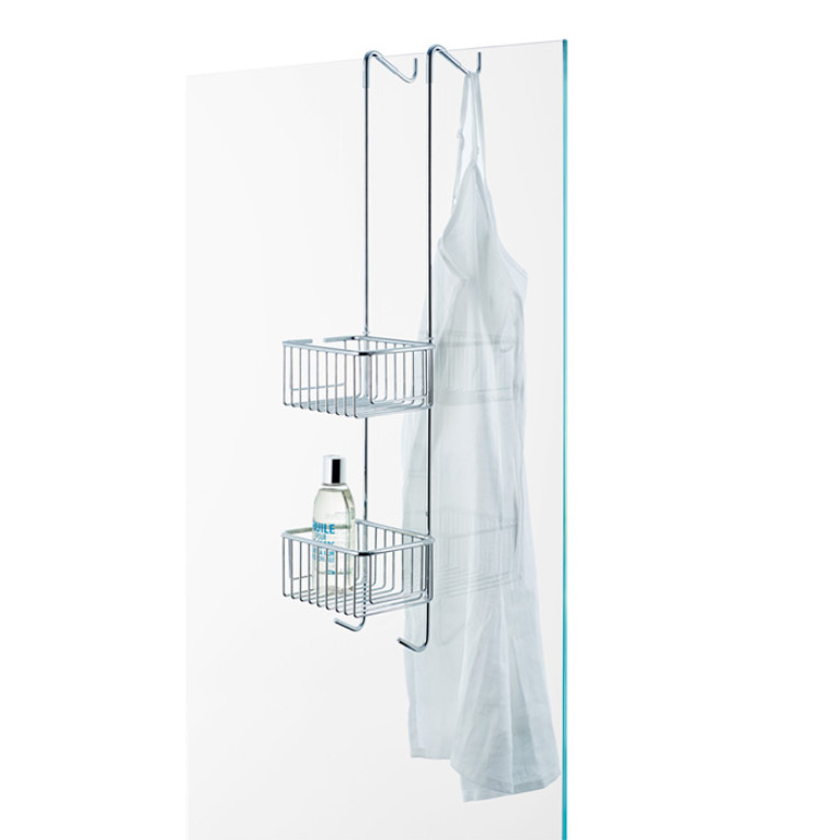 DECOR WALTHER DW HGK2 Корзина двойная 150x120x700 мм., для установки на стекло душевой кабины, цвет хром