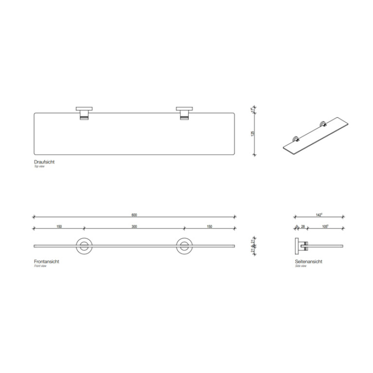 Decor Walther Basic GLA60 Полка стеклянная 60x14см, цвет: хром