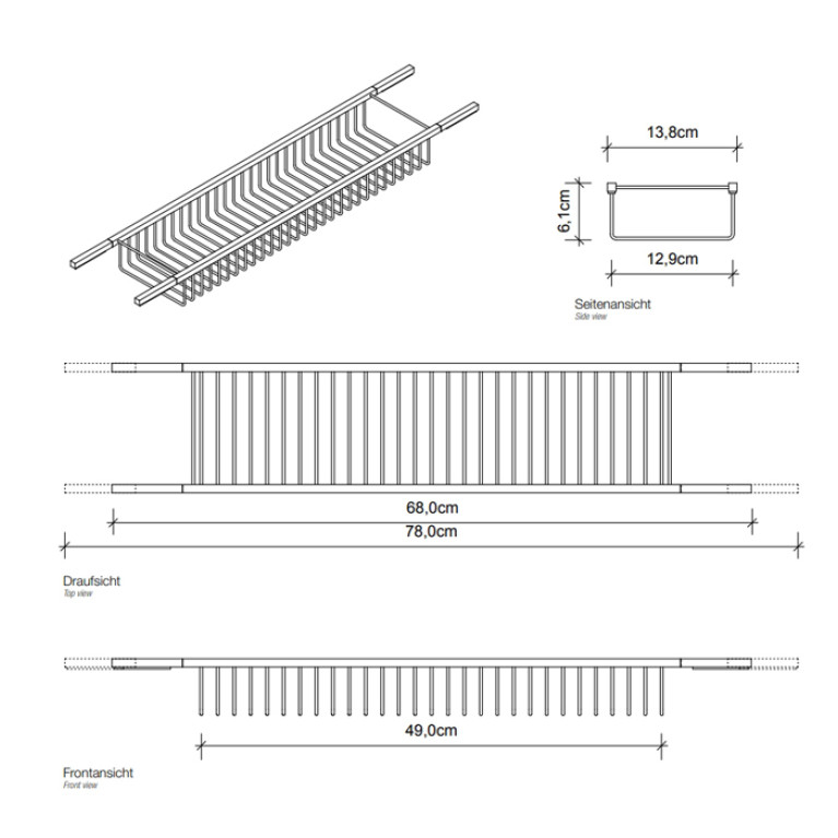 Decor Walther WA WAN1 Полка для ванны 68-78x14x6см, цвет: хром