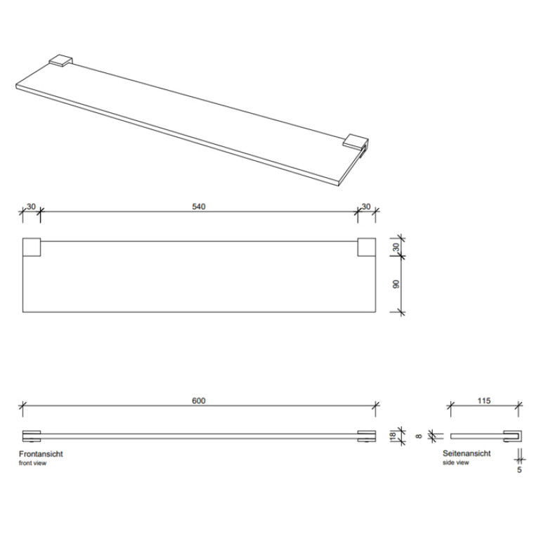 Decor Walther Corner GLA60 Полочка стеклянная 60x12см, цвет: черный матовый